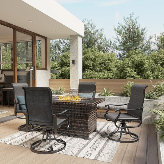Amopatio Patio Swivel Chairs Set of 4, Outdoor Swivel Rocker Dining Chairs with All Weather Textilene High Back & Metal Frame, for Backyard Deck Lawn, Dark Grey