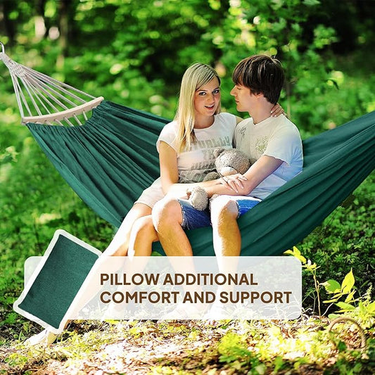 Chihee Cotton Hammock Large Soft Breathable Camping Hammock Holds Up to 660lbs Portable Tree Hammock with Detachable Spreader Bar Pillow 2 Strong Webbings 2 Carabiners Patio Garden Indoor Outdoor