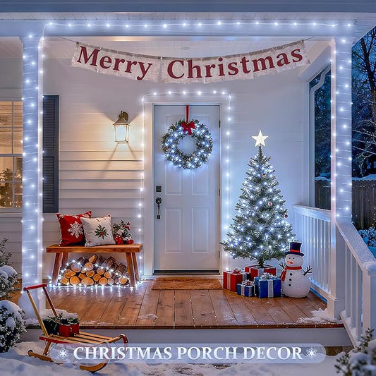 JMEXSUSS 2 Pack Solar String Lights Outdoor Waterproof, Each 33FT 100 LED Solar Christmas Lights Outdoor, 8 Modes White Fairy Light for Outside Yard Tree Patio Garden Wedding Christmas Decorations