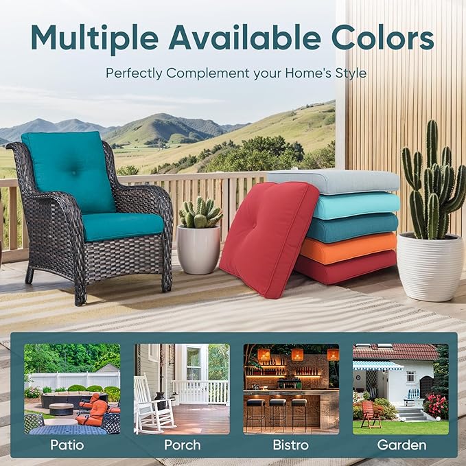 Outdoor Chair Cushions 3 Packs - Outside High Back Thick Water-Resistant Cushion 22x24 with Zipper Cover for Patio Glider Rocking Chairs Loveseat Couch – Peacock Green/Buckle