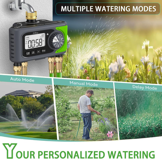 4 Zone Water Timer, Digital Water Timers for Garden Hose, Automatic Sprinkler Timer for Garden Hose, with Rain Delay & Manual Watering, Pure Brass Inlet