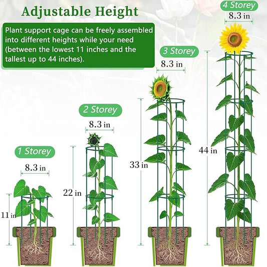 Small Tomato Cage 2 Pack,SupKing Adjustable Plant Trellis Plastic Potted Support Ring Stakes for Indoors Garden Climbing Vines Peony Cucumber,Comes 20 Twist Ties