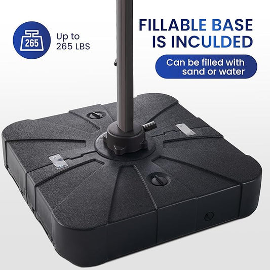 9' X 12' Cantilever Patio Umbrella Outdoor with Base Included Heavy Duty Double Top Windproof Rectangle Offset Umbrellas with 360-degree Rotation for Pool Deck Backyard, Navy