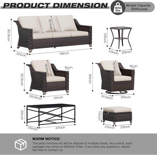 Joyside Wicker Patio Furniture Sets, 4 Pieces Upgraded Large Size Outdoor Furniture with Patio Dining Chairs and Outdoor Ottoman, Thick Cushions, Wide Armrest