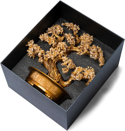 Natural Citrine Gemstone Crystal Bonsai Tree of Life(1,350 Gemstone Count) Large Feng Shui Money Chakra Tree for Luck and Wealth Desk Decoration 20 Inches