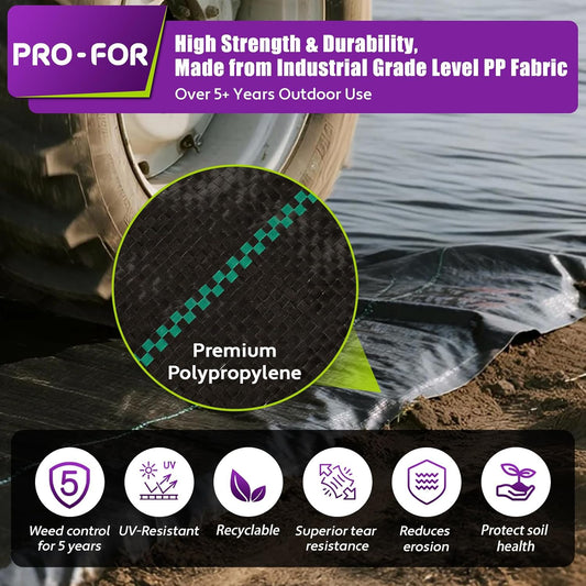 Heavy Duty Weed Barrier Fabric 3ft x 50ft, Landscape Ground Cover for Gardens & Driveways, Premium Weed Control with 10 U Shaped Staples