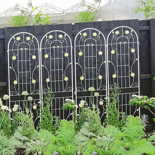 4 Pack Metal Garden Trellis 71" H Cream White Garden Fence Rustproof Trellis for Climbing Plants Support Roses Flower Outdoor Lawn, White 6FT