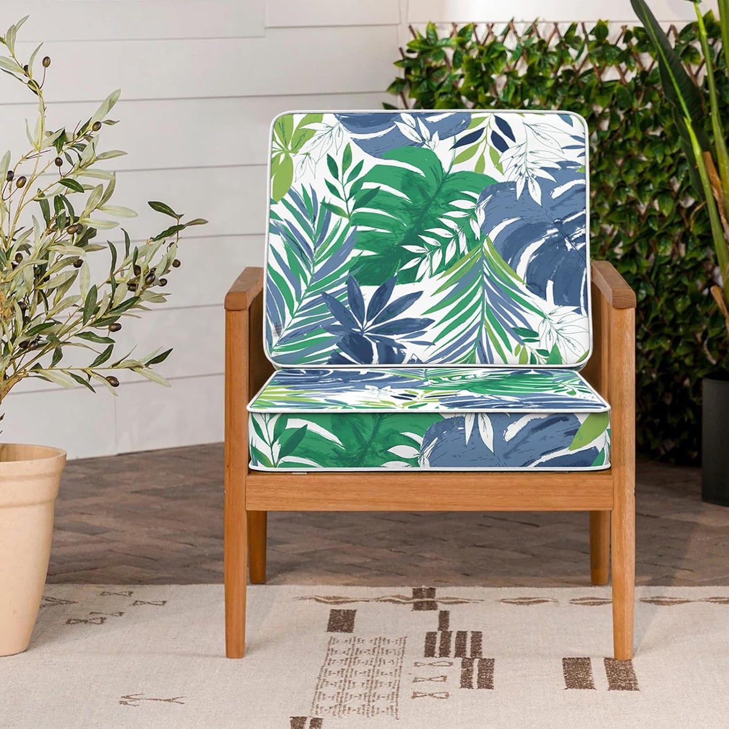 LVTXIII Patio Chair Cushions 22"x22"x3", Water-Repellent Outdoor Seat Cushions for Patio Furniture, Square Chair Pads with Ties for Home Garden Decoration, Set of 2, Islamorada Blue Green