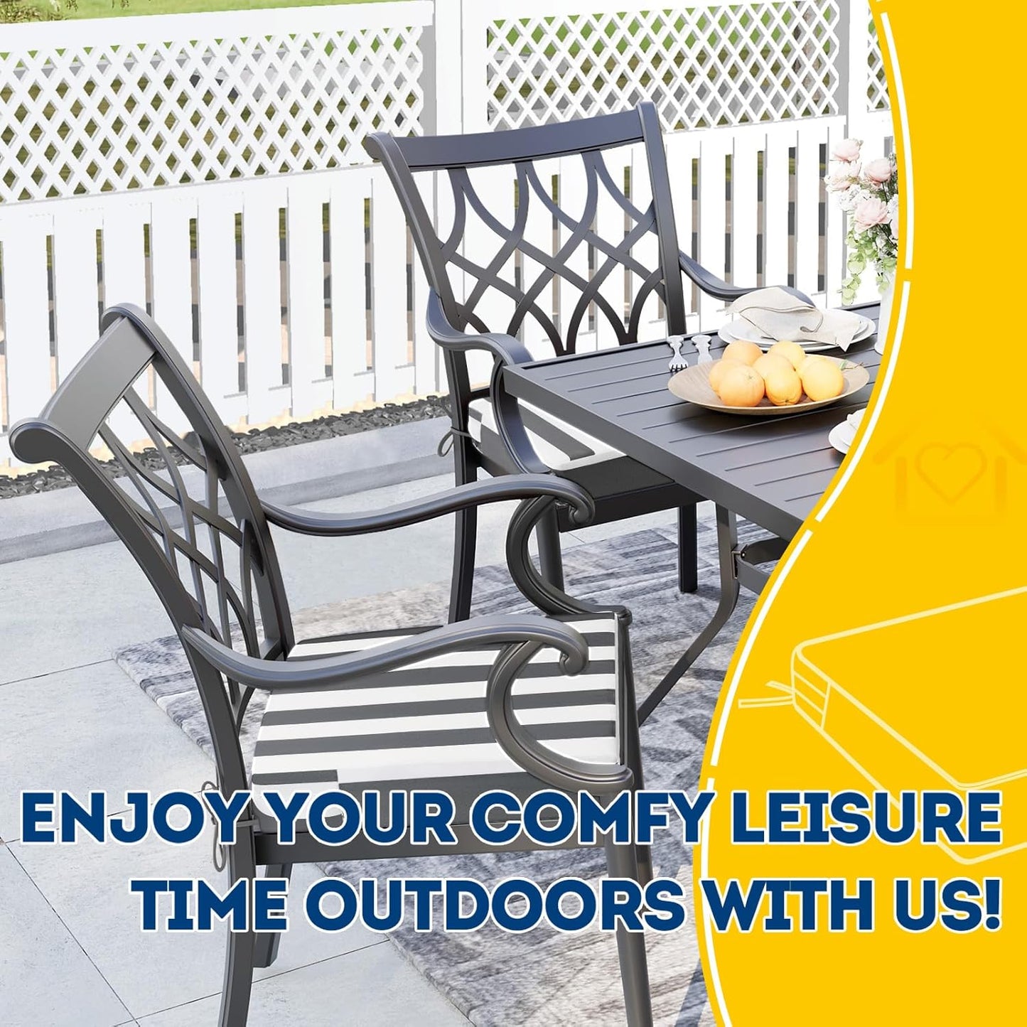 AAAAAcessories Outdoor Seat Cushions for Chairs, Waterproof, Fade-Resistant Patio Furniture Replacement Cushions, 21" x 21" x 4", Set of 2, Gray Cabana Stripe