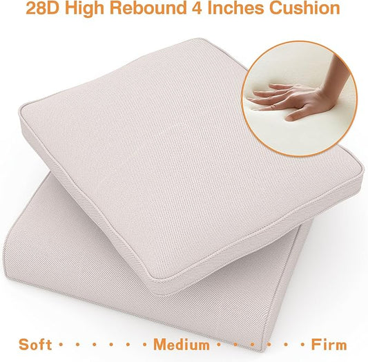 Outdoor Chair Cushions 23" x 24" x 4", Patio Deep Seat Replacement Cushions Set with Zippered Removable Cover, Weather-Resistant Olefin Fabric for Garden Chair Sofa Couch, Beige