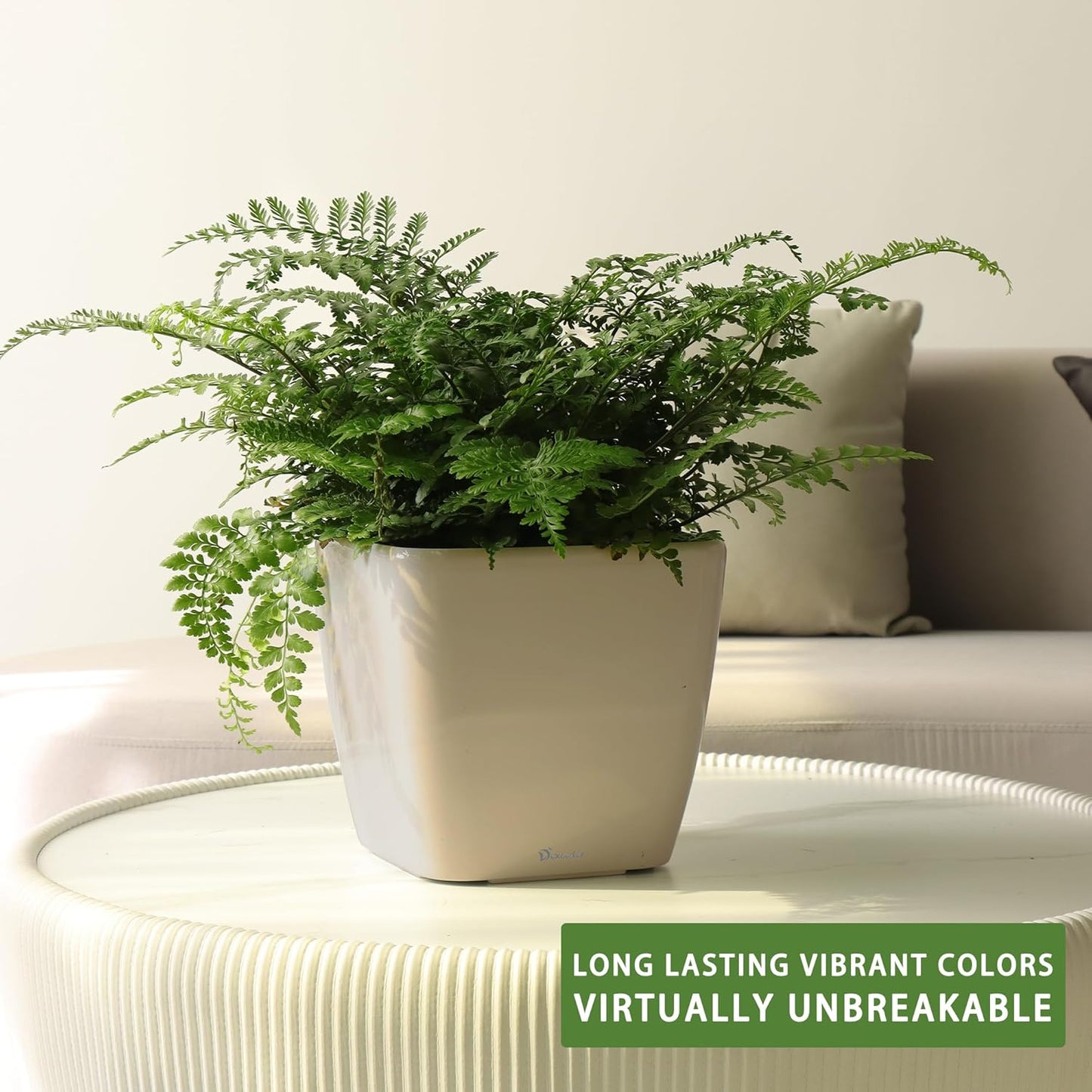 Dexceder 11x10 Self Watering Planter Indoor Outdoor, Inner Mat Design, Thickened Table Flower Plant Pot with Water Level Indicator (Taupe Matte)