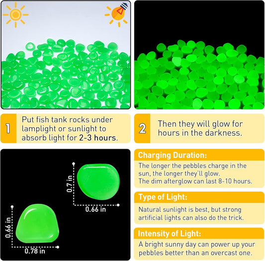 Glow in The Dark Fish Tank Rocks,Green Glowing Rocks Stones Resin Glow in Dark Pebbles for Outdoor Garden, Fish Tank, Aquarium, Landscaping,Driveway Decoration,1.4 Lb