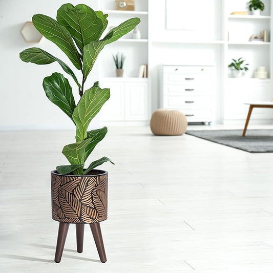 D'vine Dev 8 Inch Planter Pot with Stand, Mid-Century Tall Plant Pot with Legs for Indoor Plants, Small, Bronze/Grey, 88-L-A-6