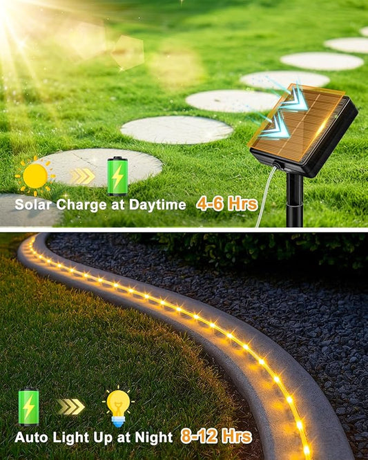 btfarm 2 Pack Solar Rope Lights Outdoor, 120LED 46FT Solar String Lights Outside Waterproof, 8 Lighting Modes Tree Tube Fairy Light Solar Powered for Garden Christmas Yard Party Decoration, Warm White