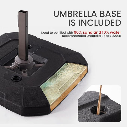 10x10 FT Cantilever Patio Umbrella with Base Included Double Top Outdoor Square Large Heavy Duty Aluminum Offset Umbrellas with 7 Level Tilt 360-degree Rotation for Pool Garden Deck,Brown