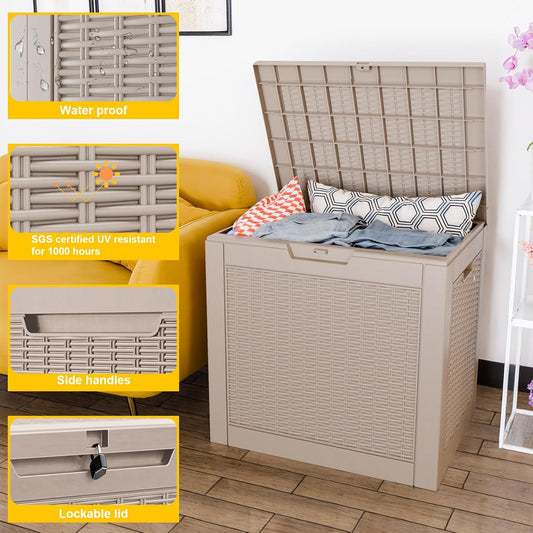 31 Gallon Waterproof Outdoor Storage Box,Resin Deck Box,Lockable Outside Storage Box Container for Patio Furniure,Garden,Pool Tools (31 Gallon,Grey)