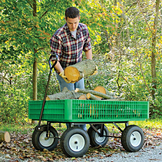 A.M. Leonard Green Utility Wagon with Flat-Free Tires - 30 x 46 x 7.5 Inch Tray