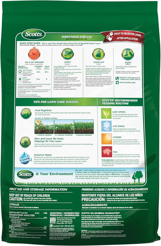 Scotts Green Max Lawn Food, Lawn Fertilizer Plus Iron Supplement for Greener Grass in 3 Days, 5,000 sq. ft., 16.67 lbs.