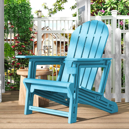 Adirondack Chair, Tool-Free Assembly All-Weather Adirondack Chairs, HDPE Fire Pit Chairs with Cup Holder, Outdoor Chair for Patio Garden(Lake Blue)