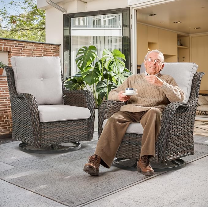 Patio Chair Cushions 6 Packs - Outside High Back Thick Water-Resistant Cushion 22x24 with Zipper Cover for Outdoor Glider Rocking Chairs Loveseat 3-Seater Couch Sofa – Beige/Buckle