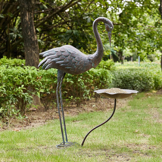 36’’H Crane Bird Bath, Metal Bird Baths for Outdoor, Birdbath for Outside Bird Feeder, Heron Garden Statues Decor