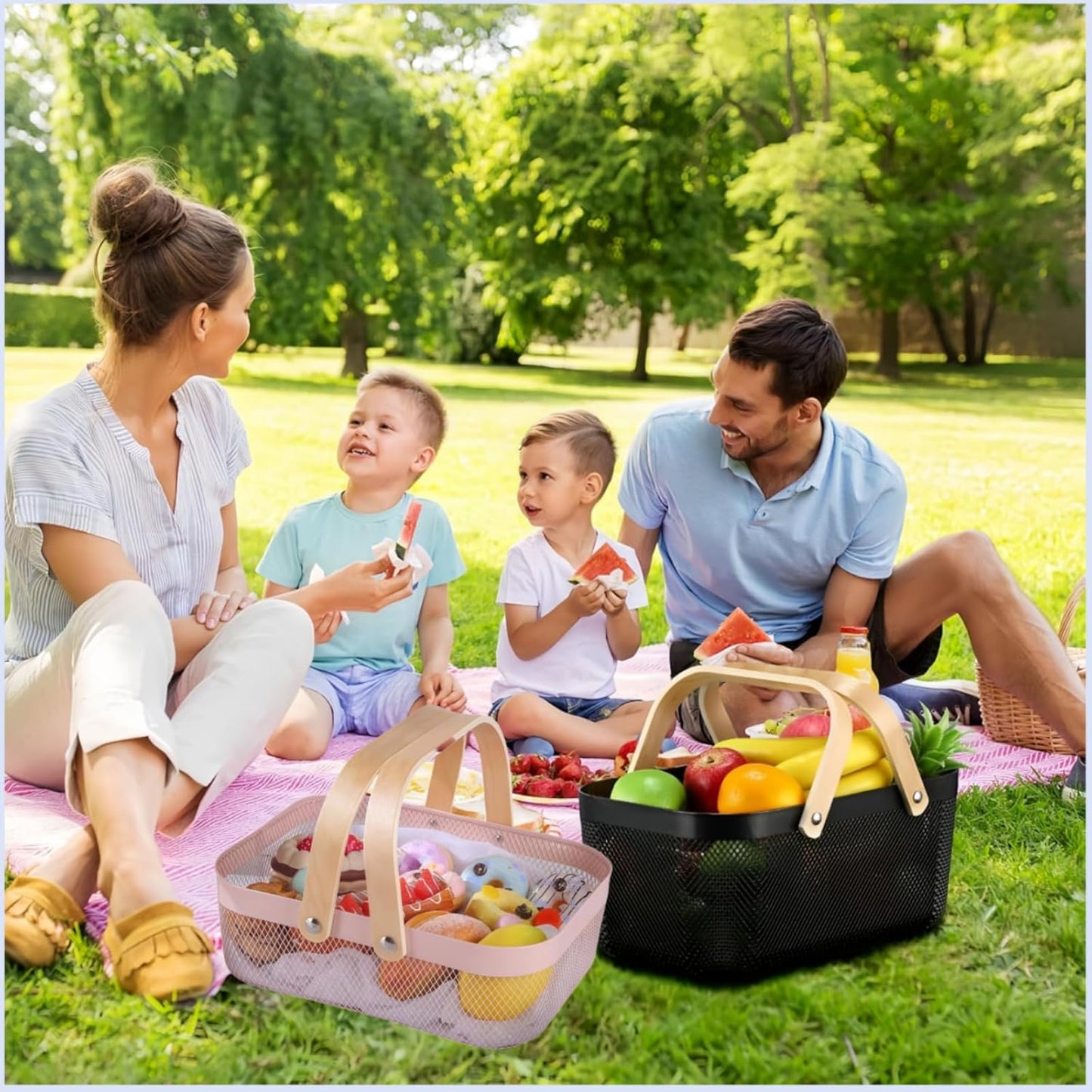 3pcs plastic harvest baskets, foldable wooden handles, rectangular garden storage baskets, for picking and collecting vegetables and fruits in the garden cabinet (Gray)