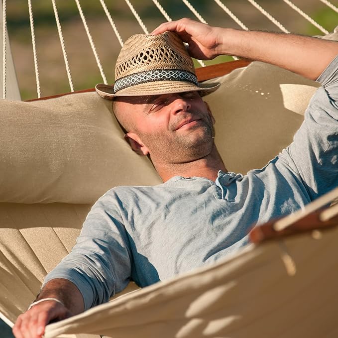 LA SIESTA® Alabama Quilted Hammock with Spreader Bar, Padded Fabric Hammock with Pillow, Weatherproof Outdoor Hammock, 2 Person Double Hammock for Outside Heavy Duty - Max 355 Lbs, XL King, Vanilla