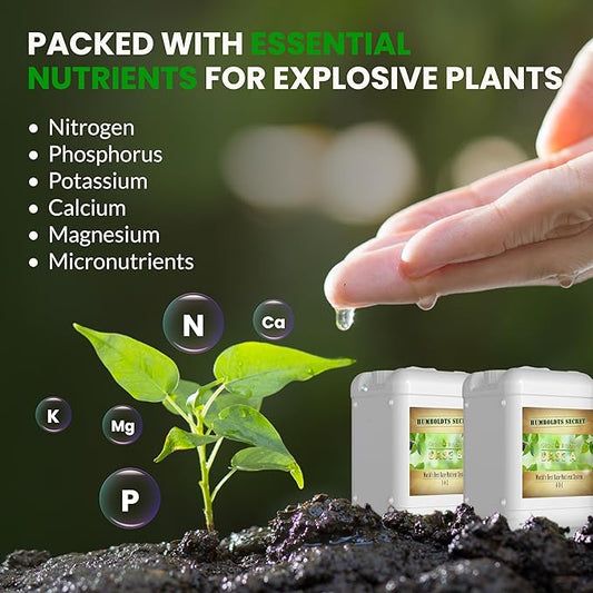 Humboldts Secret Base A & B Liquid Hydroponic Fertilizer | Complete Hydroponic Nutrients for Indoor and Outdoor Plants | Supports Healthy Vegetative Growth and Flowering Stage | 5 Gallon