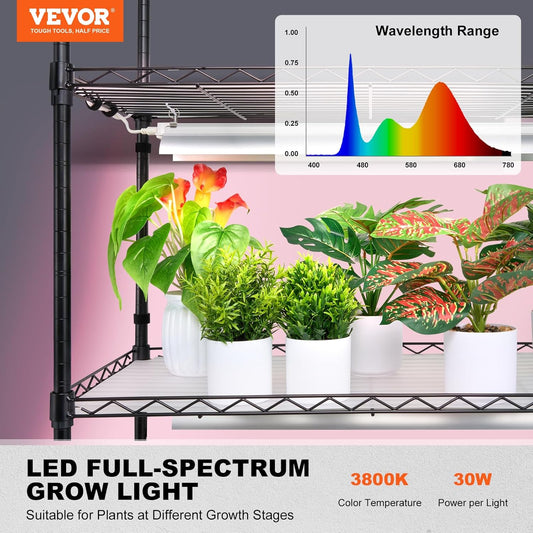 VEVOR Plant Stand with Grow Light, 6-Tier Large Tall Plant Shelf with 150W Full Spectrum Grow Light, Indoor LED Plant Light with Timer and Wheel for Seed Starting 35.4" L x 13.8" W x 70.9" H