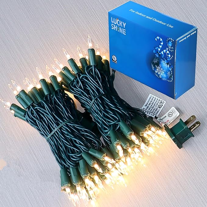 100 LED Warm White Christmas Lights, Commercial Grade Green Wire String Lights 35 Ft, for Indoor Outdoor House, Garden, Patio.