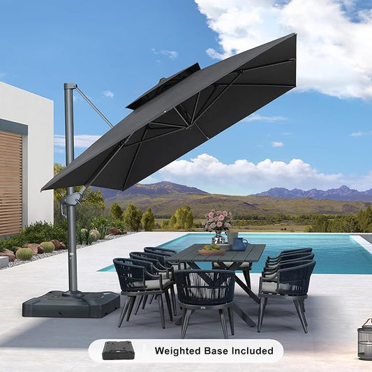 PURPLE LEAF 10' x 13' Cantilever Patio Umbrella Outdoor Umbrella with 330lbs Base Large Rectangular Windproof Offset Umbrella for Pool Deck Garden, Graphite Grey