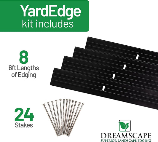 Dreamscape YardEdge Aluminum Landscape Edging - 8 Strips, 6ft Each (48ft Total), Black Duraflex Paint - Professional Quality Landscaping Border, Metal Divider for Lawn, Garden, Flowerbed