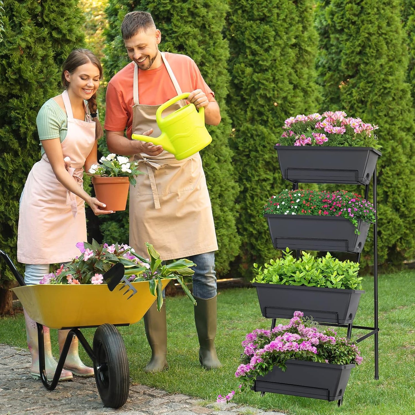 OYEAL Raised Garden Bed 4 Tier Vertical Garden Planter Indoor Outdoor Raised Planter Box with Legs Elevated Herb Garden Planters for Flowers Vegetables Plants, Grey