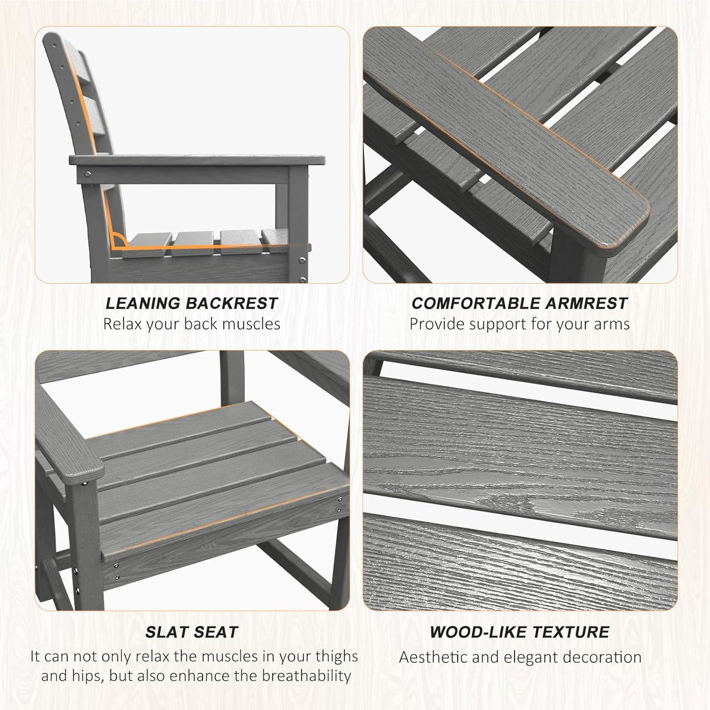 7pcs Outdoor Dining Set, HDPE Patio Dining Set for 6, All-Weather Outdoor Table and Chairs with Umbrella Hole & Adjustable Pads, Modern Patio Furniture Set for Backyard, Poolside &Lawn (Grey)