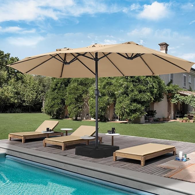 MASTERCANOPY Patio Outdoor Umbrella,15FT Double Sided Large Umbrella with Base