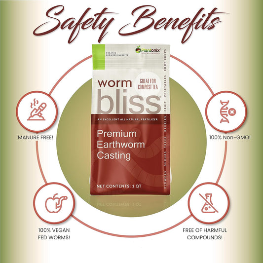 Worm Bliss (1 Qt) - Organic Worm Castings for Plants & Gardening - OMRI-Listed Earthworm Castings for Plants, Vegetables, Flowers, & Potting Soil - Organic Garden Fertilizer Rich in Nutrients