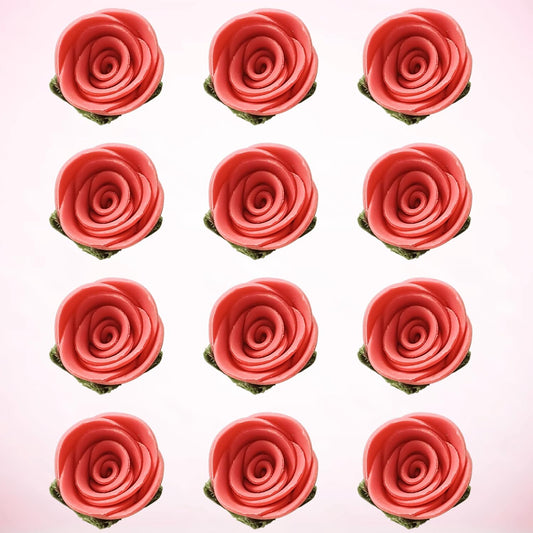 Confect Edible Coral Rose Cake Toppers | Handmade Edible Roses for Cakes, Cupcakes & Donuts | Floral Sugar Decorations for Wedding, Birthday & Festive Desserts – Pack of 12