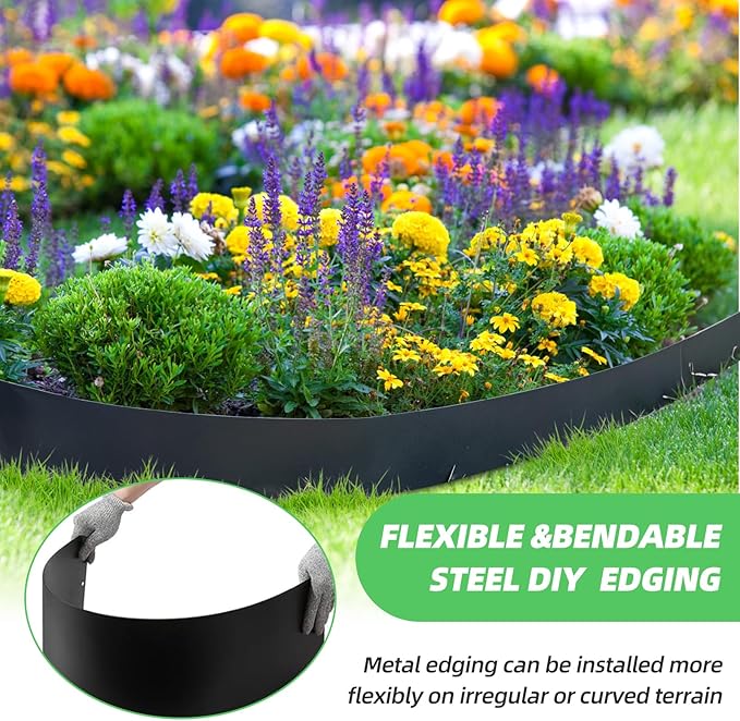 Steel Landscape Edging Kit, Upgraded Style 8.4H x 40L inches, 6 Pieces, Galvanized Steel, 20ft Total, Hammer-in, Black