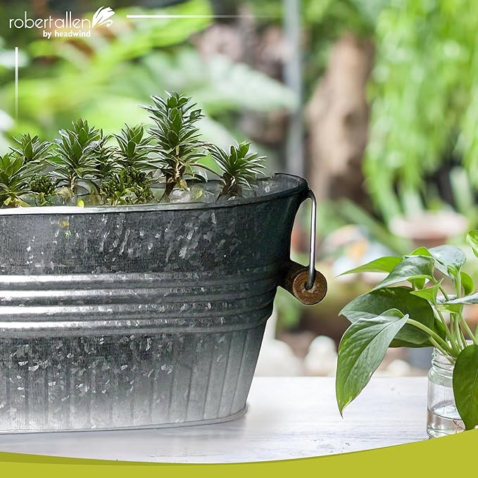 Headwind Vintage Collection 14-Inch Oval Galvanized Tub with Handles – Metal Wash Basin Planter - Galvanized Metal Tub for Indoor & Outdoor Use by Robert Allen