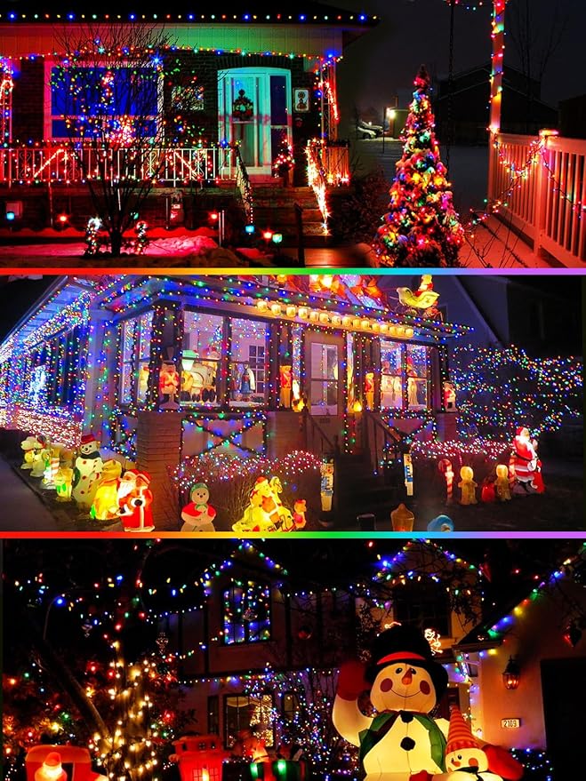 4 Pack 180FT Solar Christmas Lights Outdoor Waterproof, Super Bright 320 LED Solar String Lights with 8 Lighting Modes, Green Wire Twinkle Tree Light for Outside Xmas Party Decorations (Multi-Colored)