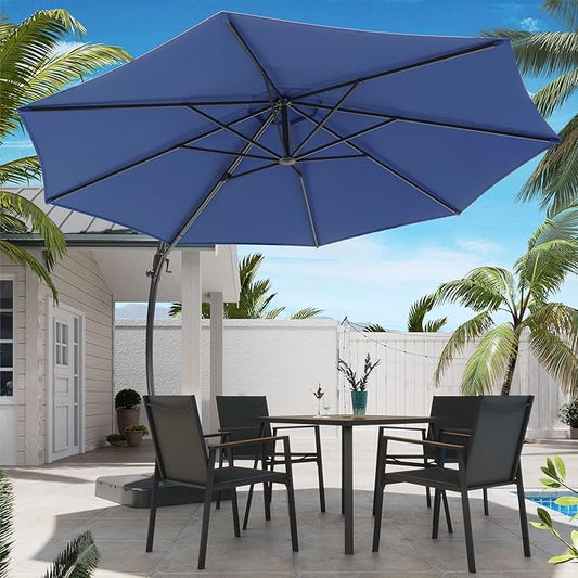 LAUSAINT HOME Outdoor Patio Umbrella with Base included, 11 FT Deluxe Curvy Cantilever Umbrella Offset Hanging umbrella with 360° Rotation for Market, Pool, Garden, Backyard, Deck (Navy Blue, 11 FT)
