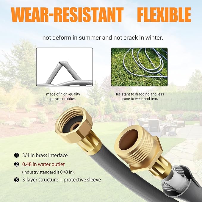 1/2" x 150 ft Retractable Hose Reel, Heavy Duty Retractable Garden Hose Reel Wall Mounted with 10-Pattern Hose Nozzle/Any Length Lock/Slow Return System/180°Swivel Bracket,Orange