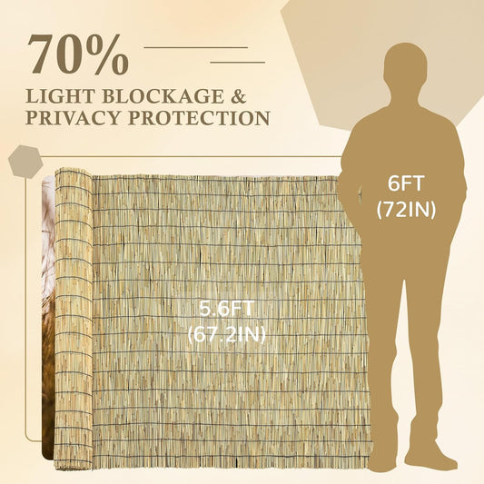 Natural 5.6FT X 16.4FT Reed Fencing Roll, Balcony Privacy Reed Shade Bamboo Fencing Garden Fence Border, Wind Block Sunshade Fence Screen for Outdoor Yard Patio Flower Bed Edge