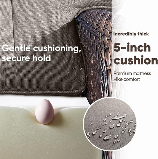 5-Piece Rotating Balcony Chair Set with 31-inch T-Shaped Wide backrest - Rattan Outdoor Rotating Balcony Chairs, Wide backrest Comfortable Outdoor Sliding Chair - Brown | Grey