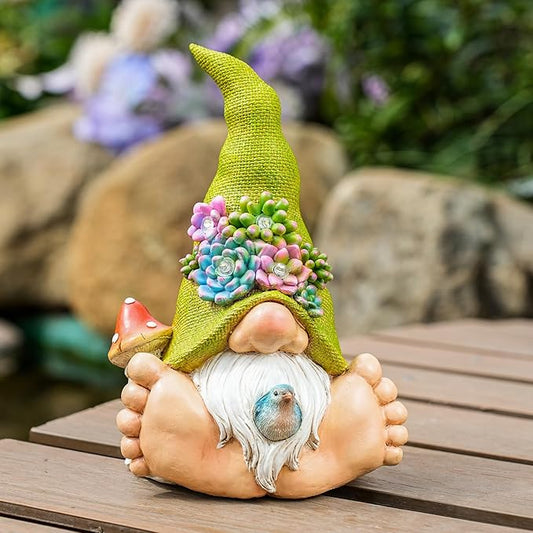 Solar Turtle Garden Statue with Bunny and LED Succulent Flowers – Outdoor Lawn Decor with Lights, Cute Animal Yard Ornament for Patio, Pathway, or Garden Gift (Gnome)