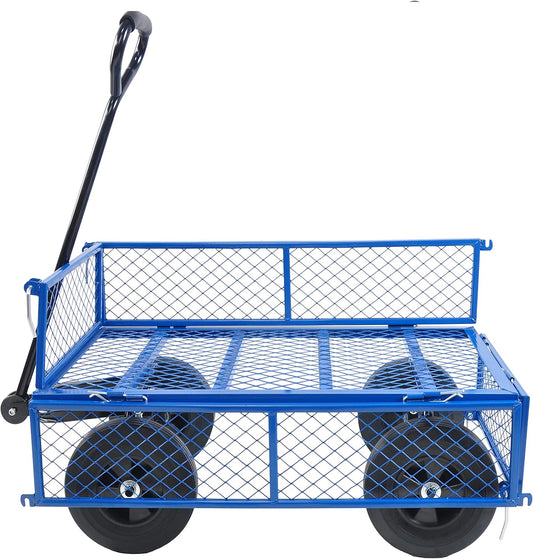 Solid Wheels 10" Flat Free Tires Steel Garden Wagon cart A Large-Capacity mesh with a Load of 1100LBS,with Detachable Side and no Pneumatic Tires,can be Used in Farms,Warehouses,etc.
