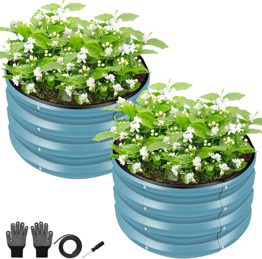 ZXZYHFTY Round Galvanized Raised Garden Bed kit,Blue Outdoor Garden Raised Planter Box, Round Large Metal Raised Garden Beds for Vegetable 2 * 2 * 1ft 2 Pcs