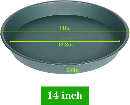 4 Pack of 14 inch Plant Saucer, Heavy Duty Round Plant Trays for Pots, Plastic Plant Water Tray, Bird Bath Bowls, Plant Saucers for Indoors, Drip Trays for Planter 12-14" (14", Green)