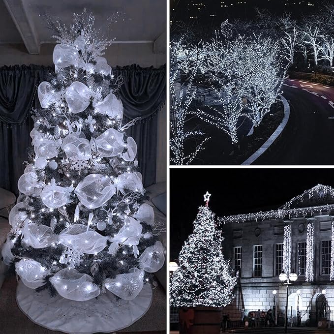 Upgrade 4Pack 400LED Solar String Lights for Outside, 132FT Solar Christmas String Lights Outdoor with 8 Modes, IP65 Waterproof Outdoor Twinkle Light, Garden Xmas Tree Christmas Decoration, Cool White