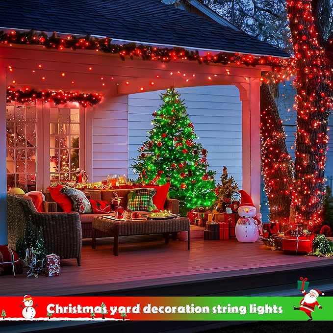 JMEXSUSS Red and Green Solar Christmas Lights Outdoor Waterproof, 2 Pack 100 Led 33ft Color Changing Solar String Lights for Christmas Tree Decor